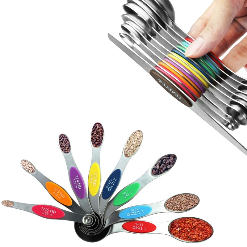 Magnetic Measuring Spoons Sets of 9, WOVTE Dual Sided Stainless
