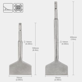 SDS Plus Chisel, 2pcs Tile Removing Chisel SDS-Plus Cranked Chisel Bits, Wide 75mm X 165mm & 250mm Angled Bent Chisel Set,Masonry Floor Wall Tiles Remover Chisel Tool