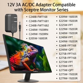 Replacement for Sceptre Monitor Power Cord, 12V 3A DC Power Supply for Sceptre Monitor E248B-FPT168 E275B-FPT165 E249W-19203R E249W-19203R Series Replacement Power Adapter
