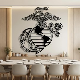 Marine Corps Metal Sign,Usmc Wall Decor,Eagle Globe And Anchor, Metal Navy Sign,Usmc Metal Wall Art,Veteran Gifts,Wall Decor for Living Room,Bathroom (Style 1, black, 19 L" x 18 W" / 47 x 45 cm)