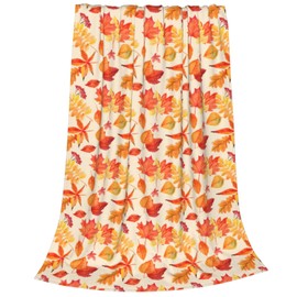 Watercolor Autumn Fall Maple Leaf Throw Blanket, Soft Lightweight Flannel Blanket, Cozy Anti-Pilling Blanket, Orange All Seasons Warm Home Decor for Chair Sofa Couch Bed Dorm 50"X40"