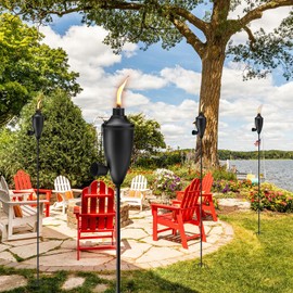 XINWXSS Home Garden Torch Set of 4, Large Capacity 22oz Outdoor Metal Torch Garden Décor, 61 in Upgraded Citronella Torches with 5-Prong Grounded Stake, Torches for Party Patio Pathway