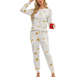 KFUBUO Women's Pajama Sets Long Sleeve Sleepwear and Jogger 2 Piece Lounge Sets, Grey Cat, X-Large