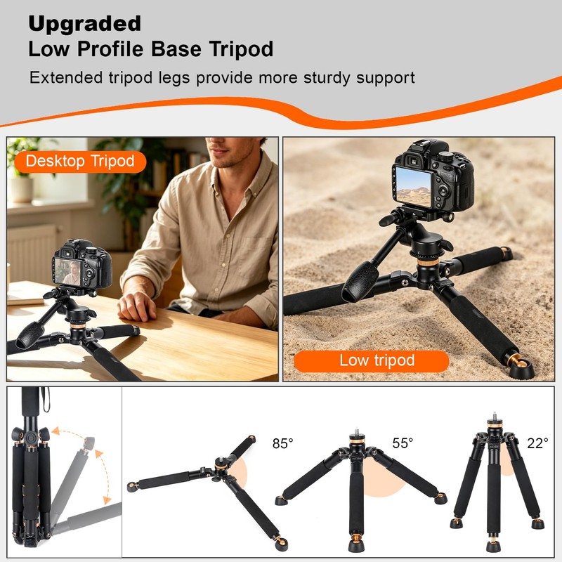 Koolehaoda 71.6” Camera Monopod with 3-Way Pan Tilt Head &