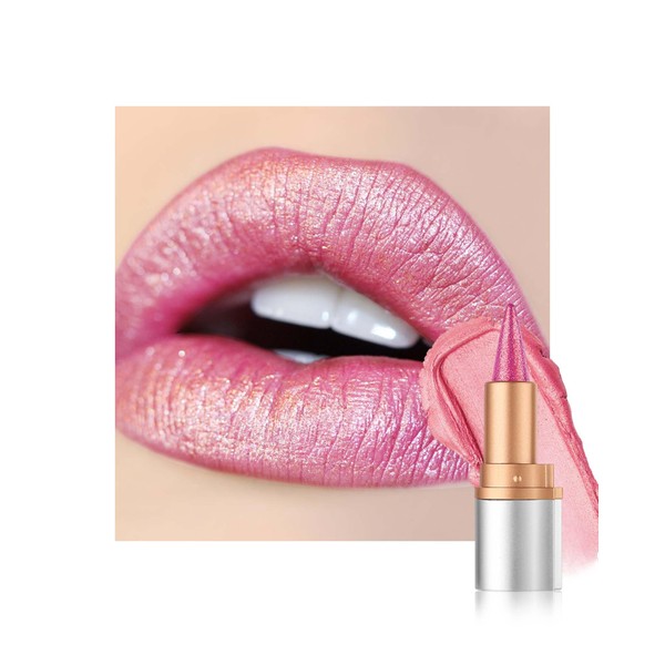 Glitzer Lippenstift Rose Rot, Smooth Nourishing Lipliner mit Metallic Shine,