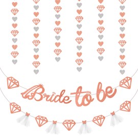 Cerolopy 3 Pieces Rose Gold Bride To Be Banner Glitter Wedding Hen Party Bunting Banner 3D Diamond Bride Garland for Wedding