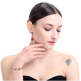 Paxuan Womens Rhinestone Crystal Wedding Bridal Bridesmaid Bracelet Jewelry Link Tennis Bracelet (Red - Bracelet and Earrings Set)