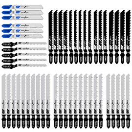 Firschoie Professional 52-Piece Jigsaw Blade Set, Jigsaw Accessories, 10 Models, T-Shank to Meet the Needs of Use, Jigsaw Blade Ideal for Wood, Plastic and Metal