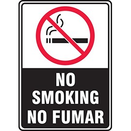 Accuform SBMSMK509VP Plastic Spanish Bilingual Safety Sign, "NO Smoking/NO FUMAR" with Graphic, 10" Length x 7" Width x 0.055" Thickness, Red/Black on White