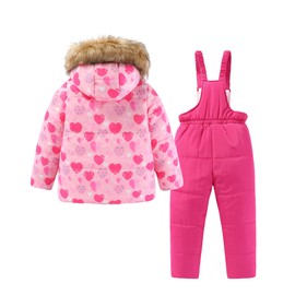 Hiheart Girls 2 Piece Snowsuit Warm Hooded Ski Jacket and Pants Set Pink Heart 8T