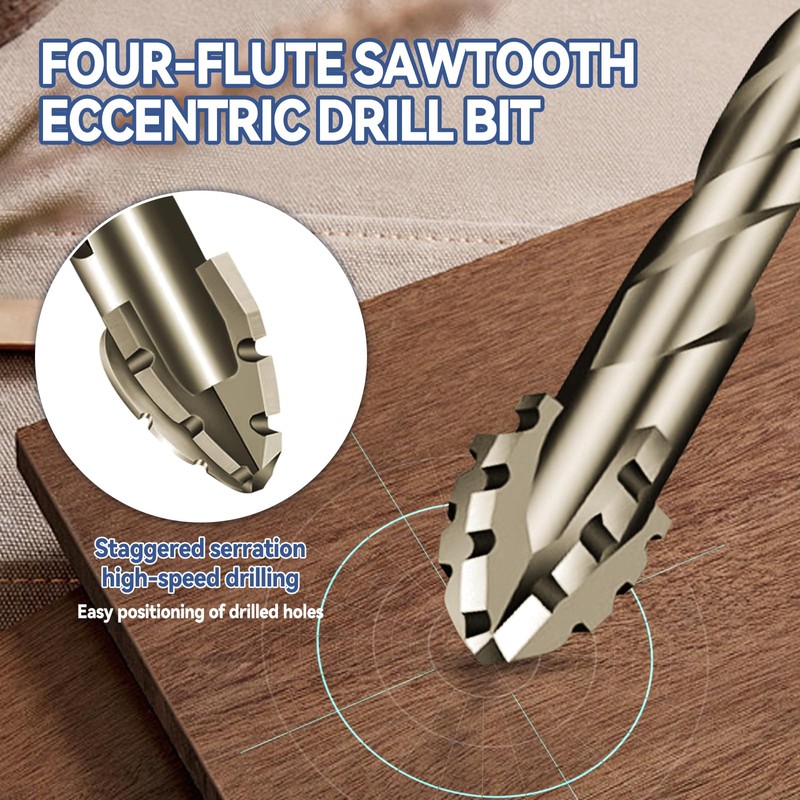 Four-Flute Sawtooth Eccentric Drill Bit, High-Strength Serrated Drill Bit 1/4