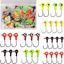 Jig Head Hooks with Double Eyes Ball Head Sharp Fishing Hooks with Tackle Box Weight 0.9g/1.8g/3.5g/6.8g/10g for Saltwater Freshwater (10g-20pcs)