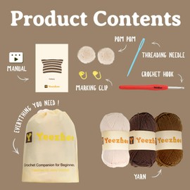 Yeezhee Crochet Kit for Beginners, Crochet Hat Starter Kit with Step-by-Step Video Tutorials, Cat Beanie Knitting Kit Including Yarn, Crochet Hooks (Lollipop)