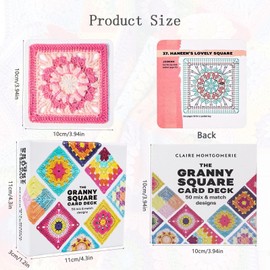 Rmerasor Granny Square Häkel-Karten, Crochet set 50 stück Mix und Match Designs Häkel-Karten, mit Häkelschrift und Foto zu Jedem Granny Square und Praktischem So-Geht's-Booklet