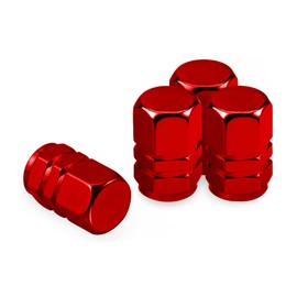 Marcraft Red Metal Tyre Wheel Alloy Valve Caps Dust Caps (4 Pack) Universal for Cars, SUVs, Bicycles, Motorcycles, Trucks | Heavy-Duty Rubber Airtight Seal | Hex Shape Aluminium Alloy | Screw-On