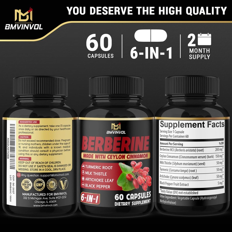 Berberine with Ceylon Cinnamon, Turmeric, Milk Thistle, Artichoke, Black Pepper