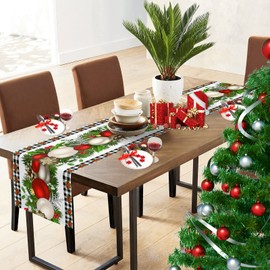 Christmas Table Runner 13"x72" Christmas Streamer Buffalo Check Plaid Table Runners Seasonal Winter Xmas Holiday Kitchen Dining Table Decoration for Indoor Outdoor Home Party Decor