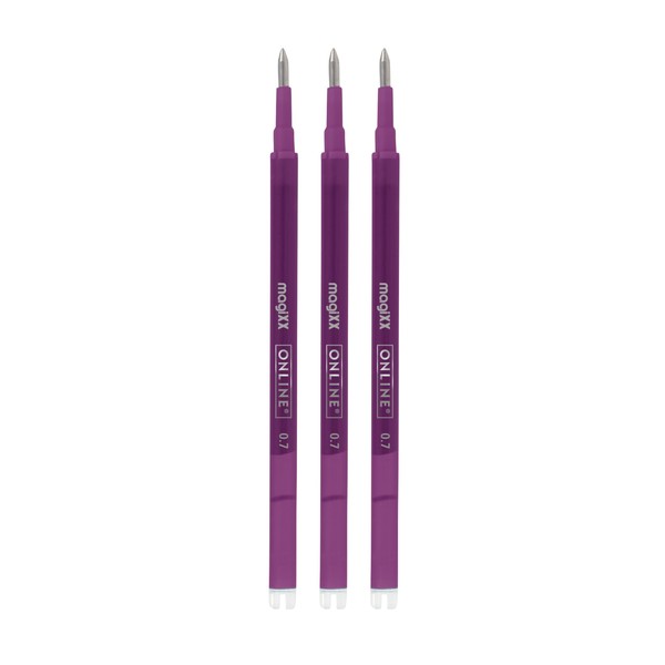 ONLINE 3 x Erasable Refills I Compatible with Pilot Frixion, magiXX I Purple 0.7 mm Line Width I Replacement Refill for Gel Pen Erasable I Refills for Gel Rollerball Pen with Erasable Ink
