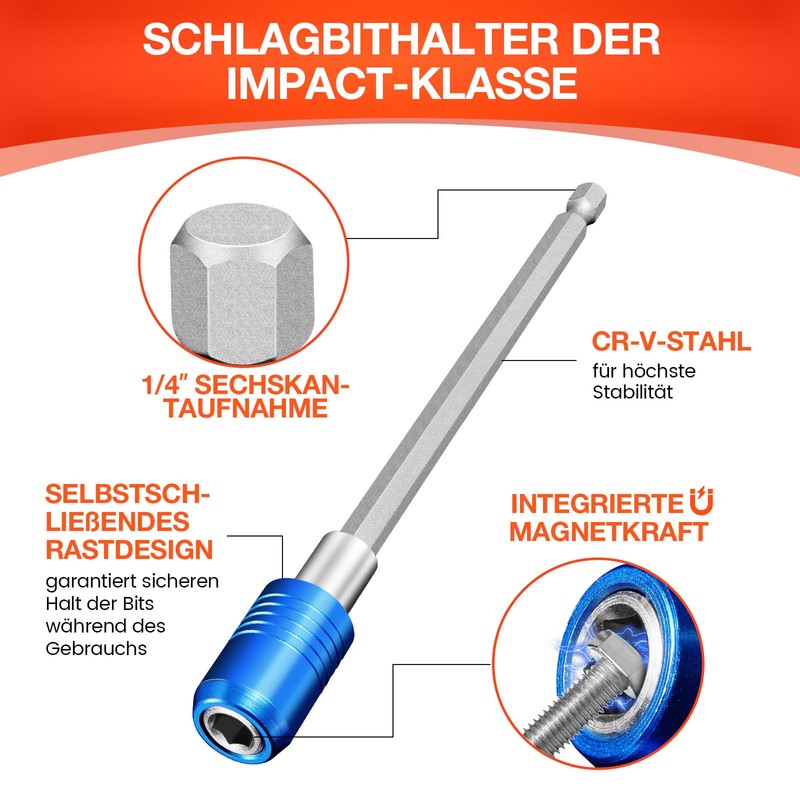 3 pieces magnetic quick-change impact bit holder, 2.5/4/6 inch bit
