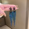 Blue Long Tassel Dangle Earrings for Women Blue Long Crystal