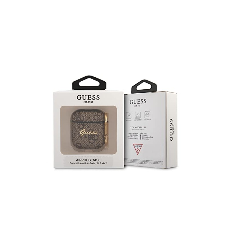 Guess GUA24GSMW Case for AirPods Brown 4G Script Metal Collection