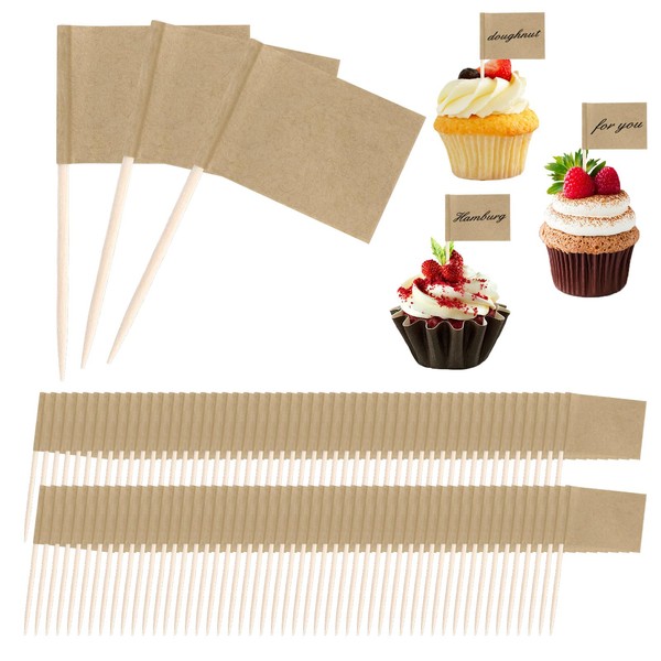 Pack of 100 Empty Toothpick Flags, Kraft Paper Flag Toothpicks,