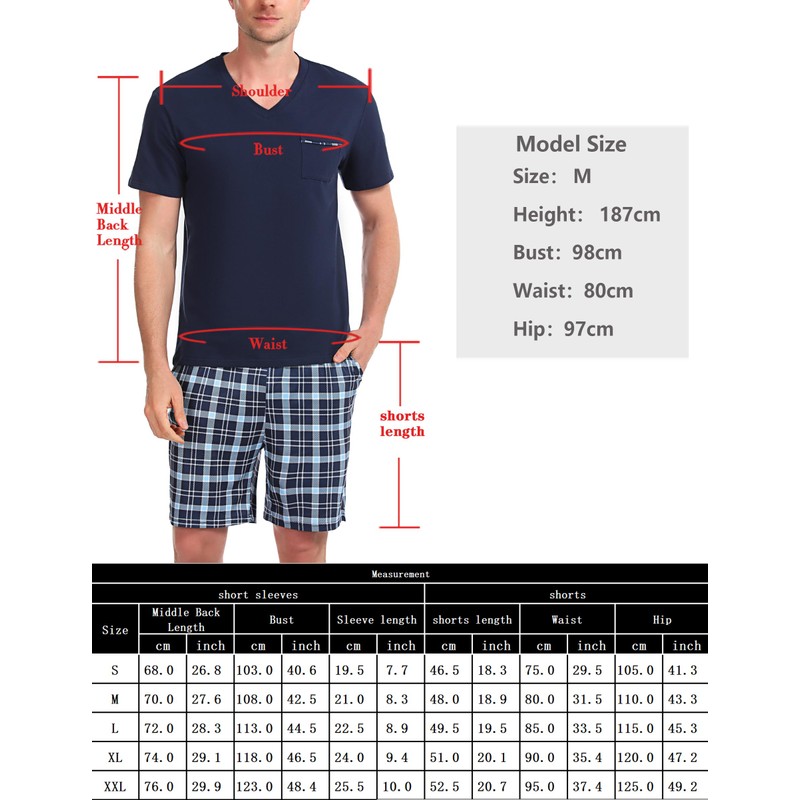 Bresdk Men's Pyjamas Short Cotton Summer Set for Men Sleepwear