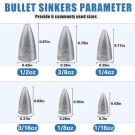 Bullet Fishing Weights Sinkers, 30pcs Fishing Worm Weights Slip Sinkers Sliding Fishing Sinkers for Bass Fishing Pitching and Flipping Texas Rigs Saltwater Freshwater 1/8oz 30pcs