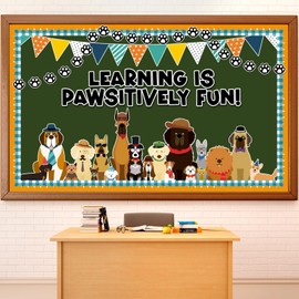 Justforjoyful 75 PCS Pet Classroom Bulletin Board Decorations Puppy Bulletin Board Decorations Cute Dog Paw Cutouts Learning is Pawsitively Fun Bulletin Board Set for School Home Wall Classroom Decor