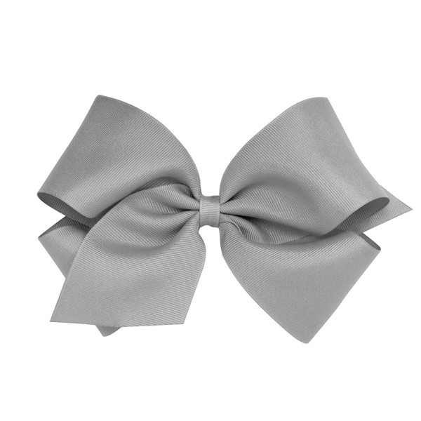 Wee Ones Girls' Classic Grosgrain Hair Bows on a WeeStay No-Slip Hair Clip, Handmade, King Sized Bow, Gray