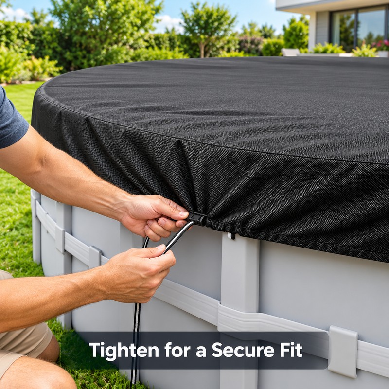 Round Above Ground Pool Cover, Heavy Duty Black All-Weather Protective
