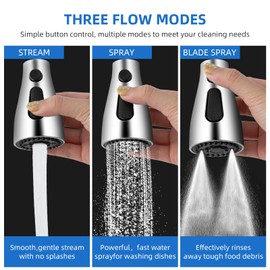 Kitchen Faucet Sprayer Head Nozzle,3 Function Modes,Pull Down Kitchen Sink Faucet Spray Head,9 Adapters Faucet Head Replacement Part Compatible,Aerator Detachable,Brushed Nickel