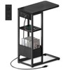 C Shaped End Table with Charging Station, Small Side Table