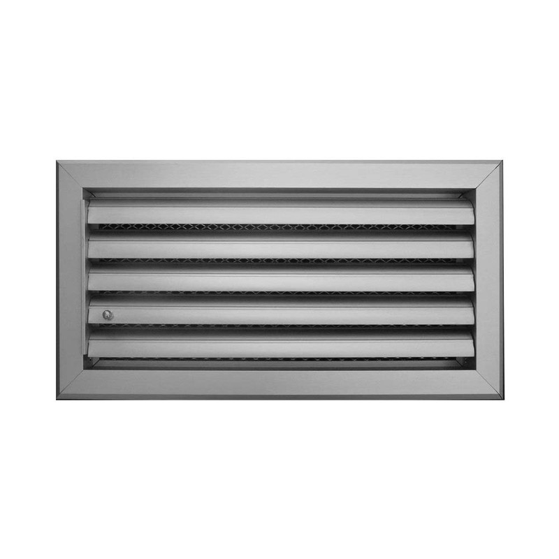 Aluminium ventilation grille with curved slats that are all moved