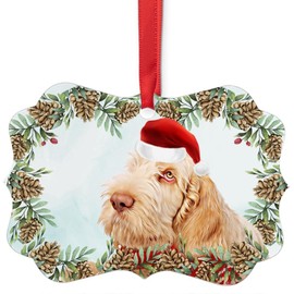 Golden Spinone Italiano Christmas Ornament 2024 Benelux Aluminum Holiday Decoration with Pinecone Red Scarf Santa Hat Winter Home Decor Gifts for Dog Lovers