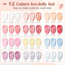TWOEIGHT Jelly Gel Nail Polish, 12 Colors 8ml Jelly Soak off UV Gel Polish Sheer Milky White Pink Nude Purple Yellow Blue Glitter Translucent Gel Polish Home DIY Nail Art Gifts