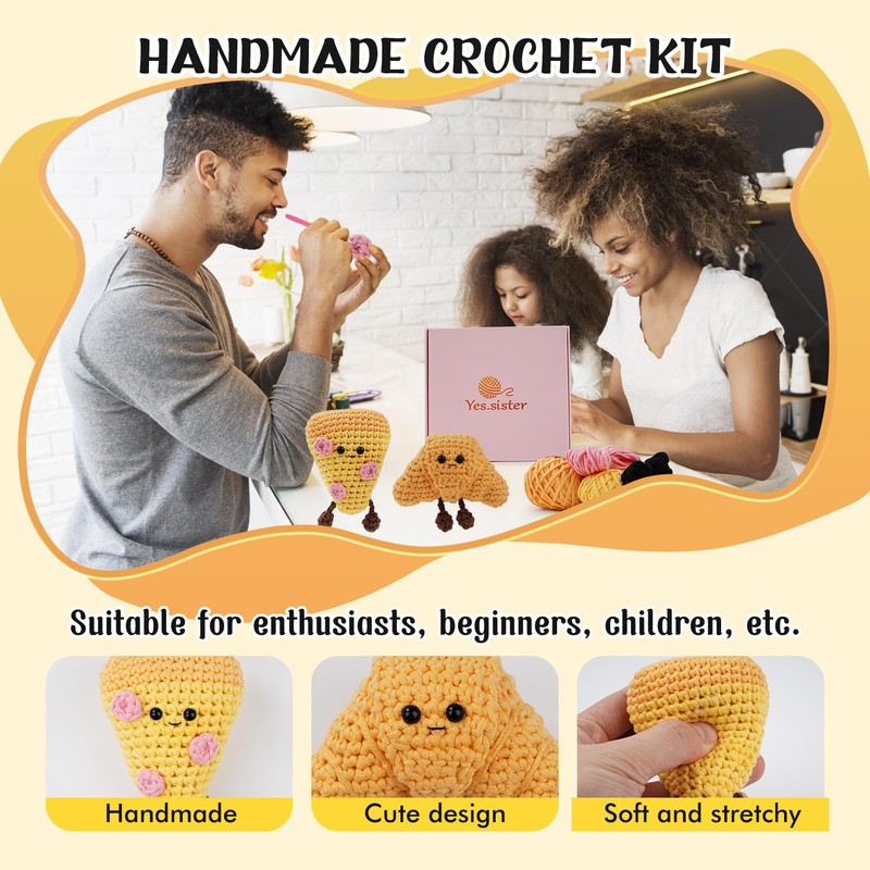 Crochet Kit, Beginner Pizza and Croissant Crochet Kit, Complete Amigurumi