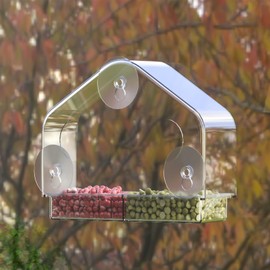 Clear Window Bird Feeders with Strong Suction Grip,Transparent Bird Feeder for Outdoors with Detachable Tray,Hanging Bird Feeder for Window Viewing (Rectangular)
