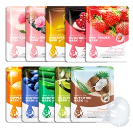 WENJLYJ Hydrating Face Mask Set,10 Combo Pack Moisturizing Facial Sheet Masks Set for Women & Men,All Skin Type