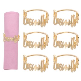 Napkin Rings, 6 Pieces Bismillah Letter Metal Napkin Ring Set, Alphabet Napkin Buckles Holder Napkin Rings for Wedding Party Ramadan Banquet Table Decoration