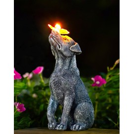 Yeomoo Solar Dog Figure with Butterfly Decoration for Outdoors, Garden Gift