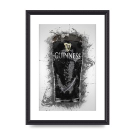 Lithobee - Guinness Pint Splatter - Printed Wall Art Design in Sizes A2, A3 & A4 Framed in a Stylish Quality Coloured Frame or Unframed (A3 Black Ornate Frame)