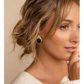 Aprilery Chunky Gold Earrings for Women, Trendy Vintage 14K Gold Plated Black Cubic Zirconia Enamel Stud Statement Earrings Dupes Jewelry for Women Gifts for Her (Black Geometric)