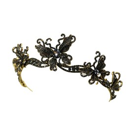 yuruyi Tiaras Crown for Women, Bride Royal Queen Crown Pearl Rhinestone Princess Headband Quinceanera Hair Accessories, Black Butterfly CZ