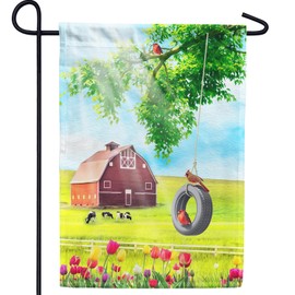 America Forever Flags Double Sided Garden Flag - Spring Farm Swing and Tulips - 12.5" x 18", Spring Countryside Seasonal Yard Outdoor Decorative Flags