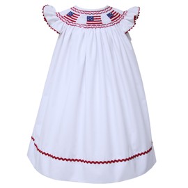 Carouselwear Girls US Flag Dress White Independence Day Embroidered Bishop