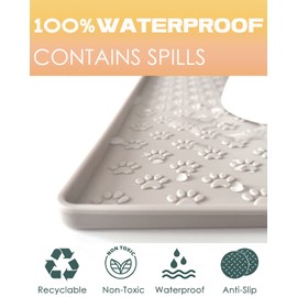 Silicone Dog Cat Food Mat, Waterproof Slip Resistant Raised Edge Pet Feeding Mats, Pet Bowl Mat Anti-Messy and Prevent Spill on Floor, Dishwasher Safe (Cream, M: 18.9" X 11.8")