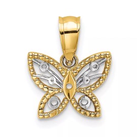 GlittersandGold 14k w/ Rhodium Diamond-cut Butterfly Charm Bracelet Necklace