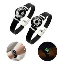 KRELVIXOS 2pc Pulseras Cuero Pareja/amistad De Sol Y Luna Brilla Oscuridad Joyeria moda San Valentín Regalo Para Mujeres Hombres.regalo de aniversario