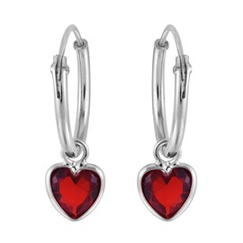 AeraVida Gleaming Heart Red Cubic Zirconia Sterling Silver Hoop Dangle Earrings | Red Hoop Earrings for Women | Heart Shape Cubic Zirconia Dangle Earrings